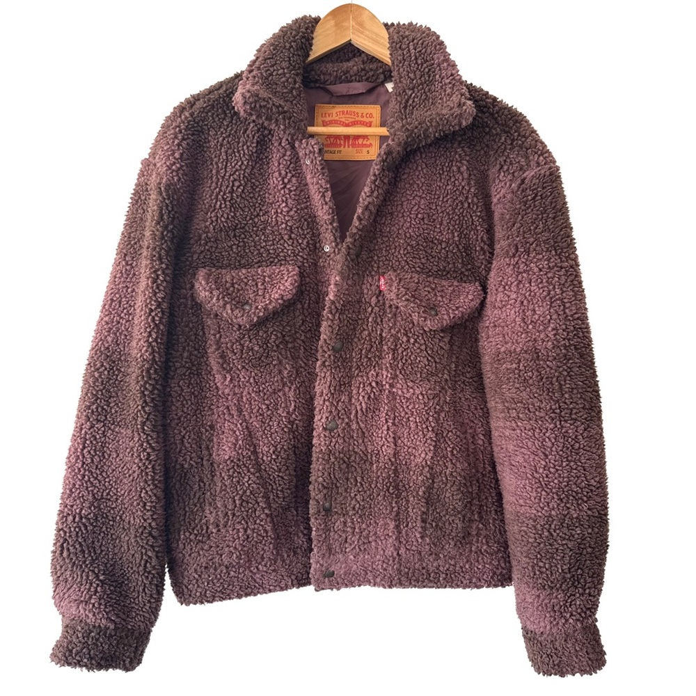 Levi Sherpa Relaxed Vintage Fit Trucker Jacket Plaid Huckleberry Small